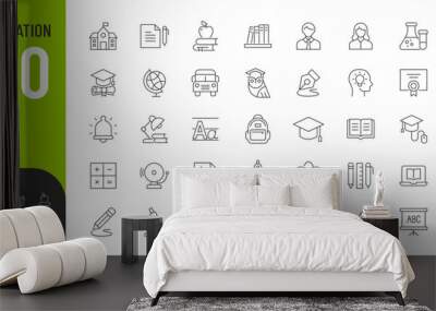 Education Line Editable Icons set. Vector illustration in modern thin line style of school icons: school subjects, supplies, science, and online learning. Isolated on white Wall mural