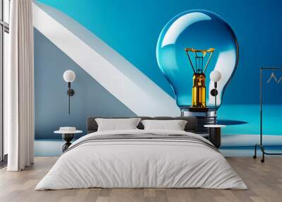 light bulb on bright blue background with space for text for banner or wallpaper Wall mural