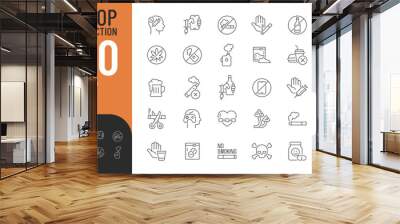 Stop addiction Line Editable Icons set. Vector illustration in thin line modern style of bad habits related icons: smoking, alcohol, drugs, and more. Isolated on white
 Wall mural