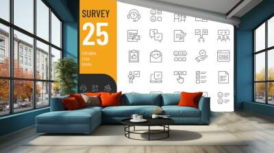 Survey Line Editable Icons set. Vector illustration in thin line modern style of confirmation mark related icons: documentation, selection, feedback, exam, and other. Isolated on white Wall mural