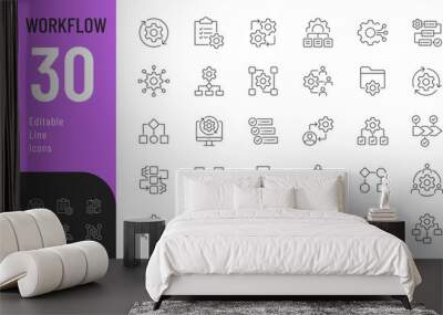 
Workflow Line Editable Icons set. Vector illustration in thin line modern style of work process related icons: networking, progress, scheme, and more. Isolated on white
 Wall mural