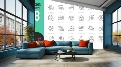 Working from home Line Editable Icons set. Vector illustration in thin line modern style of remotely work related icons: freelance, location, outsource, and more. Isolated on white Wall mural