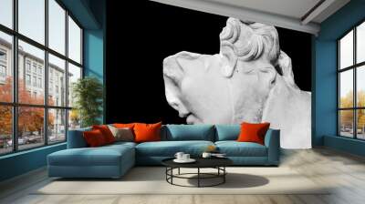 Detail of classical roman statue of female head in ruins - black and white photo Wall mural