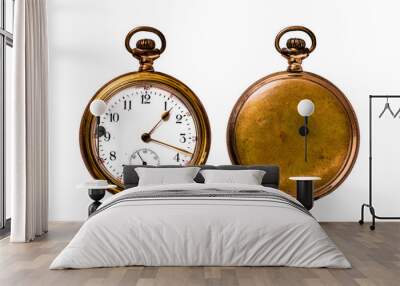 Antique Pocket Watch Isolated on White (Clipping path) Wall mural