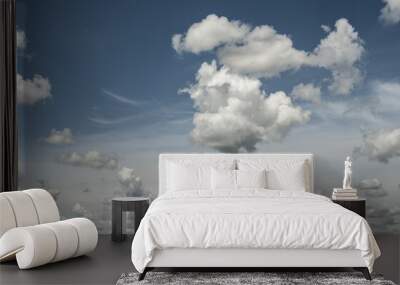 In spring, white cirrus clouds fill the sky to the horizon. European plain. Wall mural