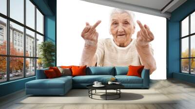 very old woman showing her middle finger Wall mural