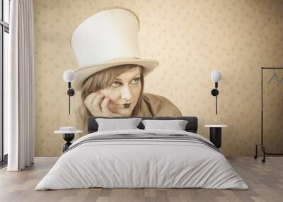 woman in white top hat and a creative makeup Wall mural