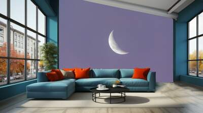 Waxing crescent moon picture with a soft purple sky in the background. Wall mural