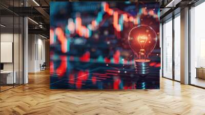 Achieving business success using stock chart and light bulb Wall mural