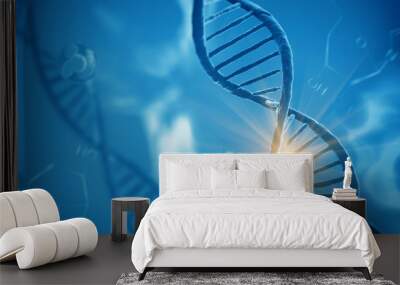 Digital illustration DNA structure in colour background Wall mural