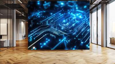 Futuristic background featuring blue cyber circuit technology design Wall mural