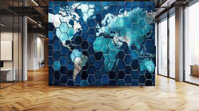 Mosaic map composed of pentagons in various sizes and transparency levels Wall mural