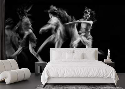  scenography of dancers dancing in black and white, blurred effect photography Wall mural