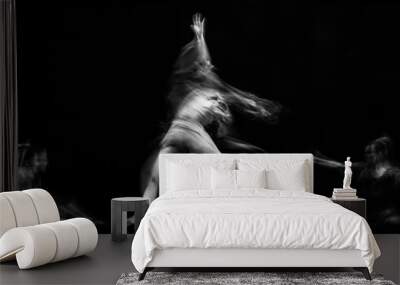  scenography of dancers dancing in black and white, blurred effect photography Wall mural