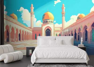 Ramadan greetings with an illustration of a mosque Wall mural