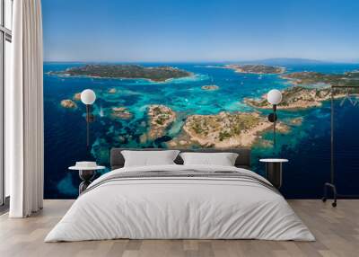 North-eastern Sardinia, Maddalena Archipelago, aerial view of the inland sea between the islands of Santa Maria, Budelli and Razzoli. Italy Wall mural