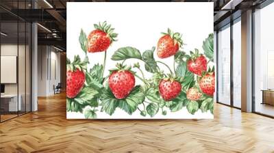 Strawberry themed border design Wall mural