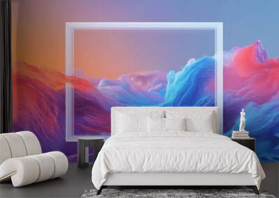 Vibrant abstract illustration depicting a digital realm with fluid elements a white frame and a digital wave representing the concepts of digital economy networking and cloud technology Wall mural