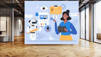 Artificial intelligence business concept. Modern vector illustration of people using prompt engineering work AI technology Wall mural