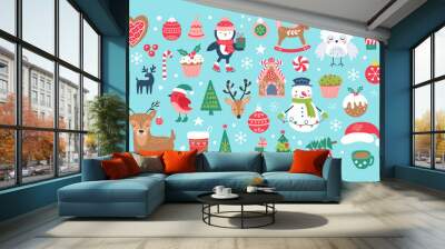 Christmas holiday cute elements set. Wall mural