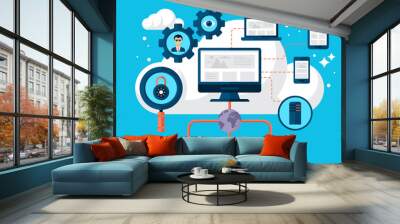 Cloud storage concept design with flat modern icons Wall mural