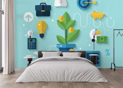 Flat icons design for business investment and finance concept Wall mural