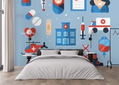 medical diagnosis and treatment flat icons design. vector illust Wall mural