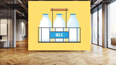 milk bottles in wire carrier. retro milk bottles icon for graphi Wall mural