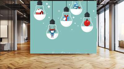 modern christmas greeting card with hanging light bulbs Wall mural