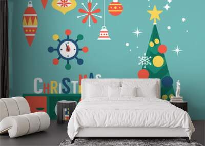 Modern creative Christmas greeting card design with Christmas tr Wall mural