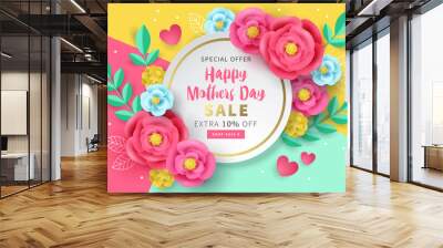 mothers day sale banner template for social media advertising, invitation or poster design with pape Wall mural