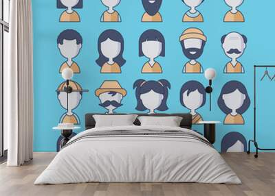 People avatar flat thin line icons for app and web design Wall mural