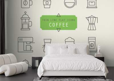 Thin line web icons for coffee Wall mural