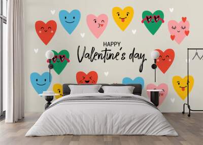 Valentine's day cute retro heart shapes characters set. Childish print for cards, stickers, apparel and decoration Wall mural