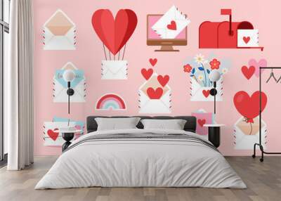 Valentine's day love letter and email icons set for web and graphic design Wall mural