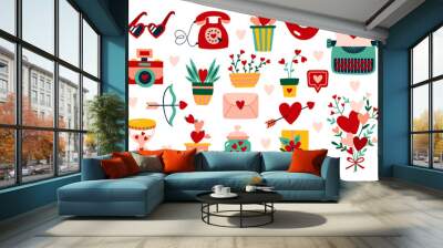 Valentines day cute elements set. Childish print for cards, stickers, apparel and banner design Wall mural