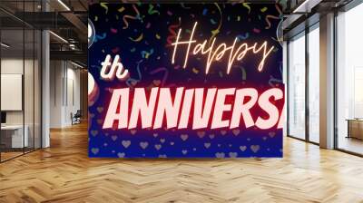 18th anniversary template background. Confetti and neon text with eighteenth anniversary celebration greeting banner background. Wall mural