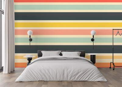 A vibrant seamless pattern featuring horizontal stripes in pastel shades of orange, yellow, green, and gray, ideal for textile designs, backgrounds, and modern decor. Wall mural