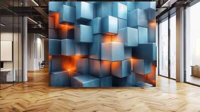 Abstract 3D Blue and Orange Cubes Wall mural