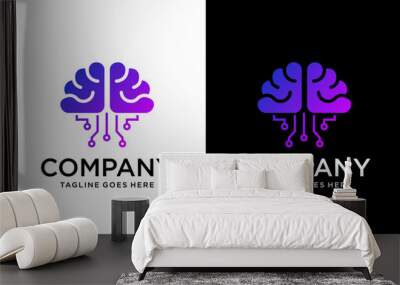 Creative brain tech logo AI chip technological brain, Artificial intelligence, Simple flat design symbol, Isolated on white background, Vector illustration Wall mural