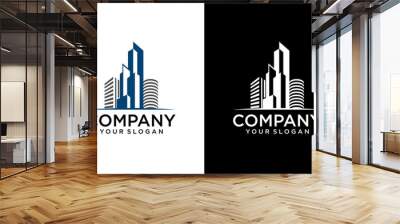 Creative Building logo for construction company, printing with modern concept Premium Vector. Real Estate Logo, house logo and building logo icon. design template vector illustration Wall mural