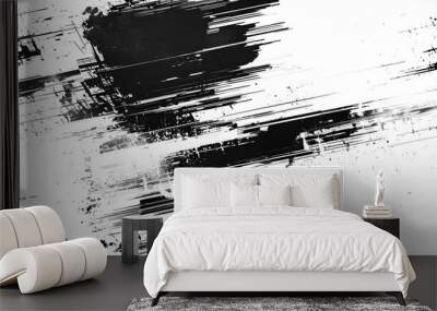 dynamic black paint strokes on a white background, creating a striking contrast ideal for impactful graphic designs, modern art projects, and creative backgrounds. Wall mural