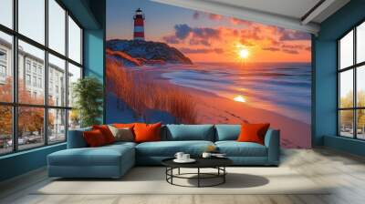 Lighthouse Sunset Seascape Wall mural