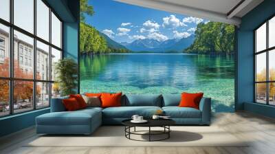 Tranquil Lake with Mountain Views Wall mural