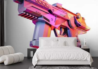 3D Render, Low Poly style of a futuristic laser gun, on isolated white background, Generative AI Wall mural