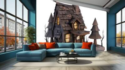 3D Render, Low Poly style of a haunted cabin in the woods, on isolated white background, Generative AI Wall mural