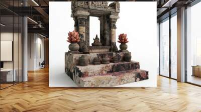 3D Render of a rock temple altar with ornate details and sacred objects, on isolated white background Wall mural