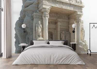 3D Render of a rock temple with carved frescoes and reliefs on its walls, on isolated white background Wall mural