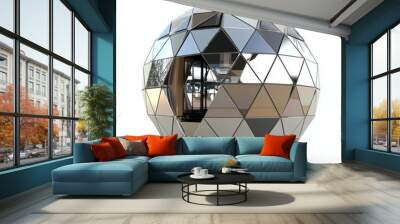 3D Render of a spherical building with a reflective surface, on isolated white background Wall mural