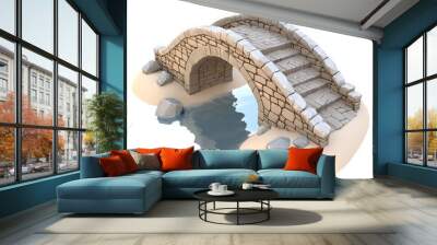 3D Render of a stone bridge with arches spanning a river, on isolated white background Wall mural